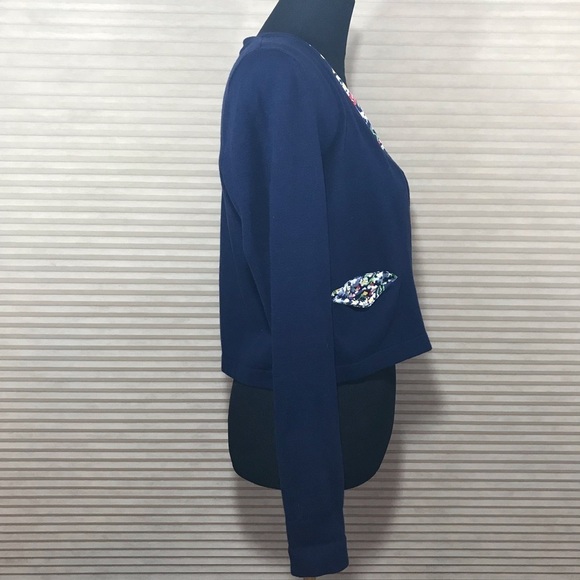 HWR Anthropologie Blue Floral Open Cardigan Medium - Picture 4 of 8